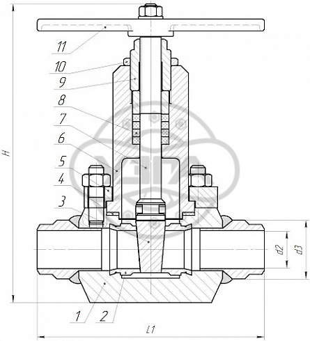 Задвижка клиновая стальная под приварку Dn25 Pn160 12Х18Н10Т 31нж77нж