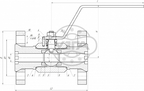 Кран шаровой разборный трехсоставной фланцевый Dn32 Pn16 12Х18Н10Т 11нж45п