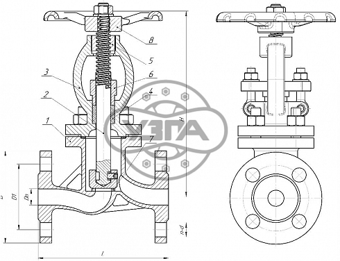 Клапан запорный Dn65 Pn16 фланцевый 20Л 15с65нж