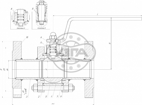 Кран шаровой разборный трехсоставной стяжной конструкции  фланцевый Dn50 Pn40 Ст. 20 11с45п