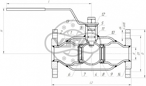 Кран цельносварной полнопроходной фланцевый Dn500 Pn25 12Х18Н10Т 10нж9пм