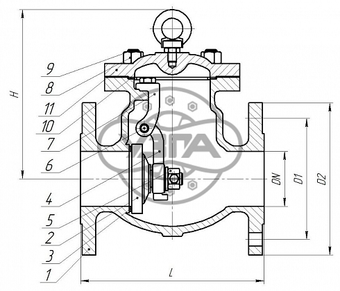 Клапан обратный поворотный фланцевый Dn50 Pn40 10Х17Н13М2ТЛ 19нж53нж